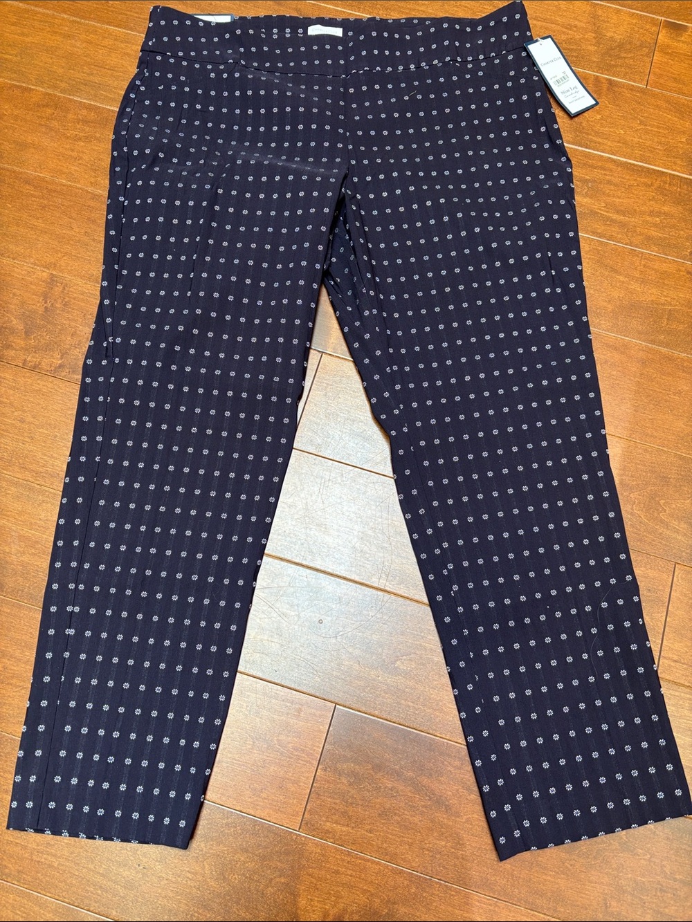 Charter Club Navy Straight Leg Pants with Light Dot Pattern